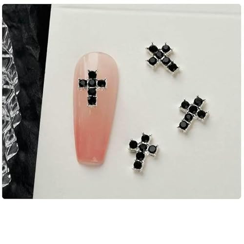 10 Stück klassische Vollglitzer-Strasssteine, Nagelkunst-Anhänger, 3D-Punk-Silber-Diamant-Nageldekoration, luxuriöse DIY-Nagelteile, 10 Stück Kreuz_f von QOVBD