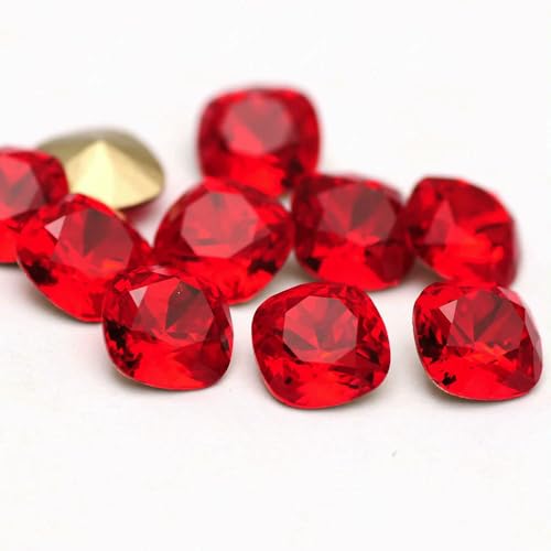 10 Stück mehrfarbige Strasssteine, 5A, Glaskristallkissen, Schmuckdekorationen, loser Kleber auf Nailart-Strasssteine für Kleidungsstücke, Helles Siam, 12 mm, 10 Stück von QOVBD