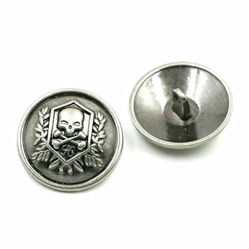 10 Stück runde Totenkopf-Metallknöpfe mit Schaft, DIY-Totenkopf-Mantelknopf für Herrenbekleidung, Anzüge, Modeschnalle, 5-624-2-21MM von QOVBD