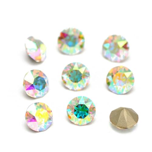 10 Stück super bunte 5A-Strasssteine, DIY-Schmuckherstellung, Glasperlen, Pointback, rund, zum Aufkleben auf Nagelkunst-Zubehör, Kristalle, Kristall AB, 4,1 mm, 10 Stück von QOVBD
