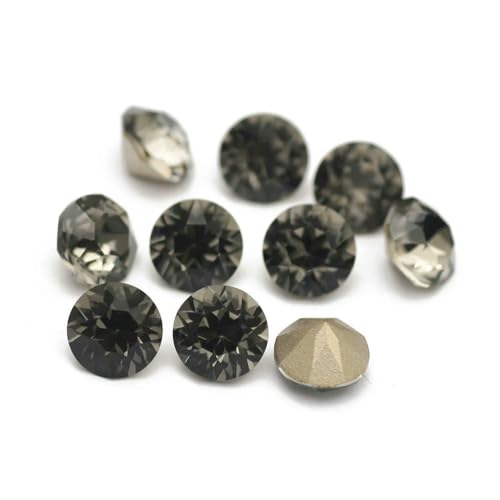 10 Stück super bunte 5A-Strasssteine, DIY-Schmuckherstellung, Glasperlen, Pointback, rund, zum Aufkleben auf Nagelkunst-Zubehör, Kristalle – Schwarzer Diamant – 10 mm – 10 Stück von QOVBD