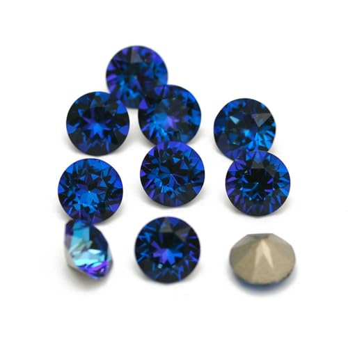 10 Stück super bunte 5A-Strasssteine, DIY-Schmuckherstellung, Glasperlen mit Pointback, rund, zum Aufkleben auf Nagelkunst-Zubehör, Kristalle – Bermudablau – 5,3,0 mm – 10 Stück von QOVBD
