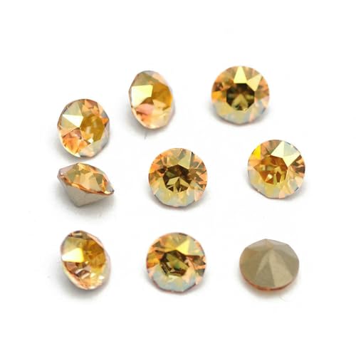 10 Stück super bunte 5A-Strasssteine zum Selbermachen von Schmuck, Glasperlen mit Pointback, rund, zum Aufkleben auf Nagelkunst-Zubehör, Kristalle – Golden Sunshiny – 10 mm – 10 Stück von QOVBD