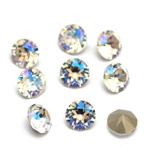 10 Stück super bunte 5A-Strasssteine zum Selbermachen von Schmuck, Glasperlen mit Pointback, rund, zum Aufkleben auf Nagelkunst-Zubehör, Kristalle – Mondlicht – 10 mm – 10 Stück von QOVBD