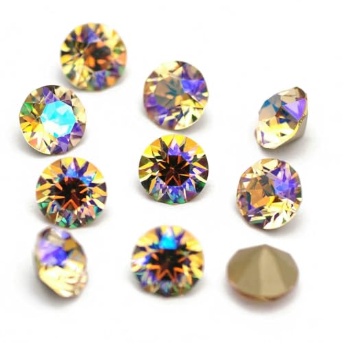 10 Stück super bunte 5A-Strasssteine zum Selbermachen von Schmuck, Glasperlen mit Pointback, rund, zum Aufkleben auf Nagelkunst-Zubehör, Kristalle – Paradiesglanz – 10 mm – 10 Stück von QOVBD