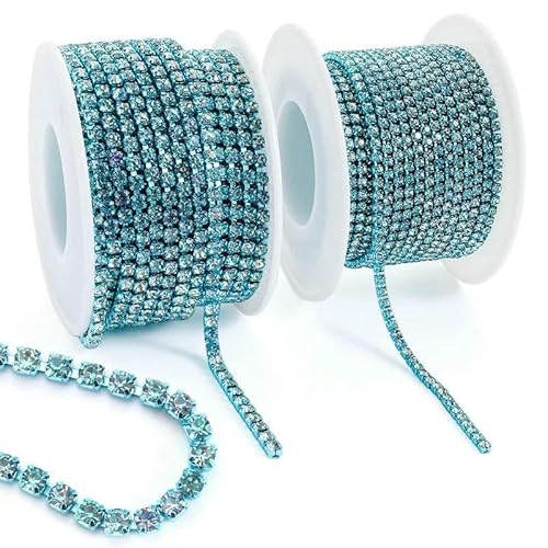 10 Yard/Rolle Strassbesatz, Cup-Kette, Gold, Diamant-Strass, dekorative Applikation, Kristallbesatz für Kleider, Aquamarin, Vulkan-SS6 – 10 Yards von QOVBD