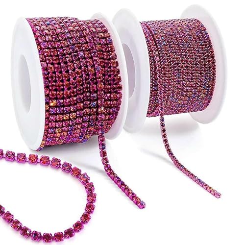 10 Yard/Rolle Strassbesatz, Cup-Kette, Gold, Diamant-Strass, dekorative Applikation, Kristallbesatz für Kleider, Fuchsia Volcano-SS6 – 2 Yards von QOVBD
