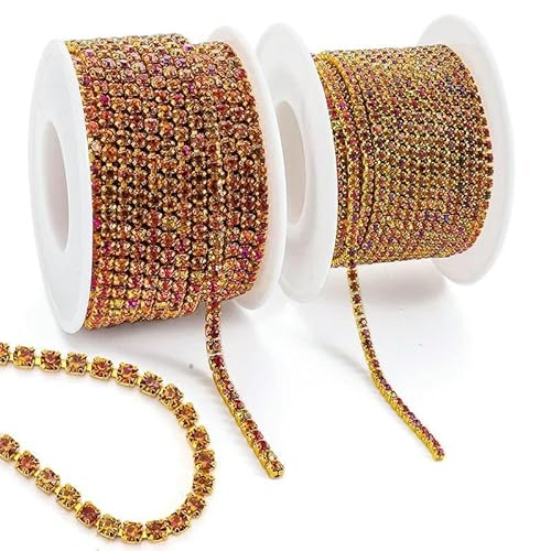 10 Yard/Rolle Strassbesatz, Cup-Kette, Gold, Diamant-Strass, dekorative Applikation, Kristallbesatz für Kleider, Golden Volcano-SS6 – 10 Yards von QOVBD