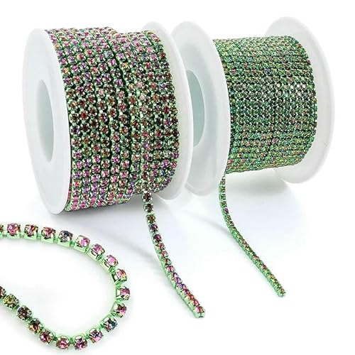 10 Yard/Rolle Strassbesatz, Cup-Kette, Gold, Diamant-Strass, dekorative Applikation, Kristallbesatz für Kleider, Hellgrün, Vulkan-SS12 – 10 Yards von QOVBD