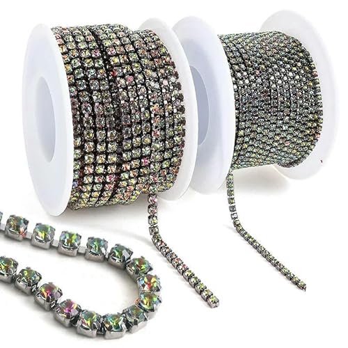 10 Yard/Rolle Strassbesatz, Cup-Kette, Gold, Diamant-Strass, dekorative Applikation, Kristallbesatz für Kleider, Regenbogen-Vulkan, SS12 – 10 Yards von QOVBD