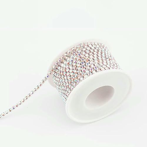 10 Yards/Rolle SS6-SS16 Mehrfarbige Strasskette zum Aufnähen, Strassbesatz, Cup-Kette für Kleidungsstücke, DIY-Zubehör, Splitterkristall AB-SS6 (2 mm) von QOVBD