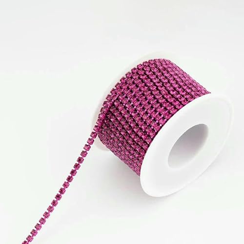 10 Yards/Rolle SS6-SS16 Mehrfarbige Strasskette zum Aufnähen, Strassbesatz, Tassenkette für Kleidungsstücke, DIY-Zubehör, Fuchsia, SS8 (2,5 mm) von QOVBD