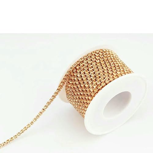 10 Yards/Rolle SS6-SS16 Mehrfarbige Strasskette zum Aufnähen, Strassbesatz, Tassenkette für Kleidungsstücke, DIY-Zubehör, Pfirsich, SS16 (4,0 mm) von QOVBD