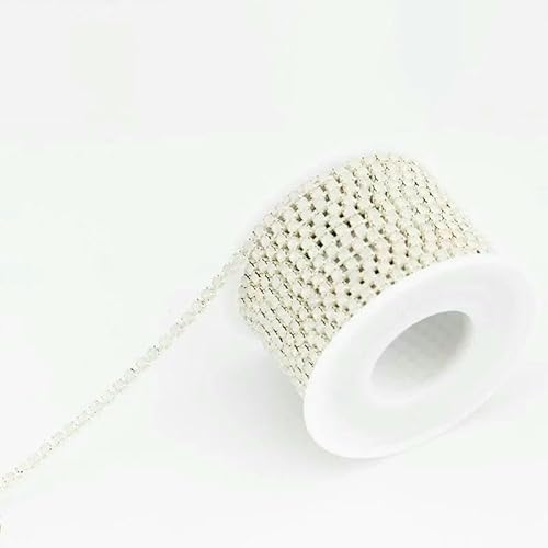 10 Yards/Rolle SS6-SS16 Mehrfarbige Strasskette zum Aufnähen, Strassbesatz, Tassenkette für Kleidungsstücke, DIY-Zubehör, Weißer Opal, SS8 (2,5 mm) von QOVBD