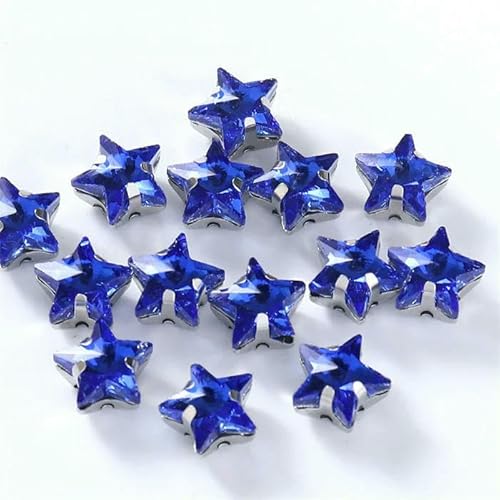 10 mm Glitzer-Bastelarbeiten, Glas, Sternform, Nähen, Strasssteine mit Splitterbasis, flache Rückseite, Kristalldekorationen für Kleidung, DIY-Saphir, 10 mm, 20 Stück von QOVBD