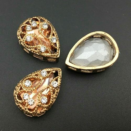10 x 14,0 mm, 13 x 18 mm, Glaskristall, Kleber in wunderschöner birnenförmiger Wasser-Strass-Gold-Krallenfassung zum Aufnähen von Steinen für Hochzeitskleider, DIY-Hellpfirsich, 10 x 14,0 mm, 5 S von QOVBD