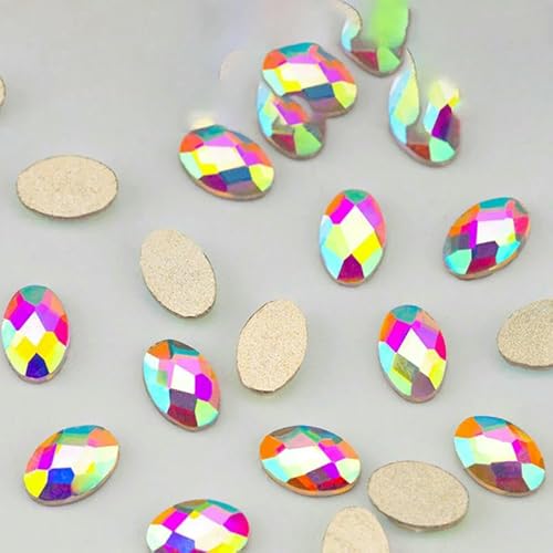 100/500/1440 Stück Kristall-Strasssteine in Glasform, Kristall AB, flache Rückseite, Glitzersteine für DIY-Nagelkunst-Dekorationen, SAB-Serie, 4 x 6 mm – SAB17, 100 von QOVBD