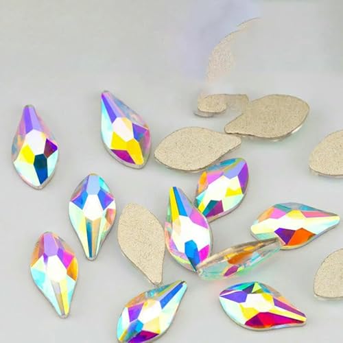 100/500/1440 Stück Kristall-Strasssteine in Glasform, Kristall AB, flache Rückseite, Glitzersteine für DIY-Nagelkunst-Dekorationen, SAB-Serie, 5 x 10 mm – SAB16, 100 von QOVBD
