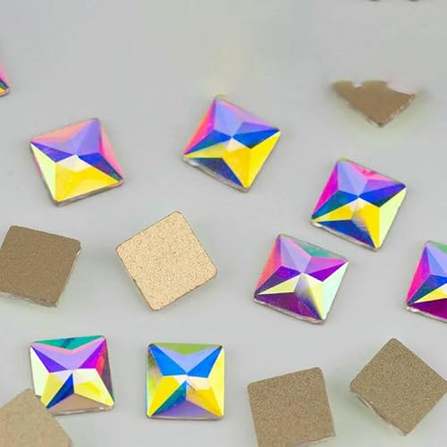 100/500/1440 Stück Kristall-Strasssteine in Glasform, Kristall AB, flache Rückseite, Glitzersteine für DIY-Nagelkunst-Dekorationen, SAB-Serie, 6 x 6 mm – SAB02, 500 von QOVBD