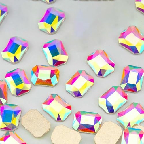 100/500/1440 Stück Kristall-Strasssteine in Glasform, Kristall AB, flache Rückseite, Glitzersteine für DIY-Nagelkunst-Dekorationen, SAB-Serie, 6 x 8 mm – SAB31, 100 von QOVBD