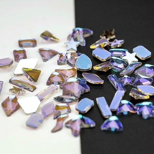 100/500 Stück Neueste Mix-Form Glaskristall-Strasssteine Flatback Strass Glitzersteine für Nagelkunst-Zubehör DIY-Dekoration-Transparent Violett-500 Stück von QOVBD