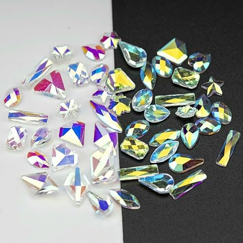 100/500 Stück Neueste Mix-Form Glaskristall-Strasssteine Flatback Strass Glitzersteine für Nailart-Zubehör DIY-Dekoration-Transparent AB-500 Stück von QOVBD
