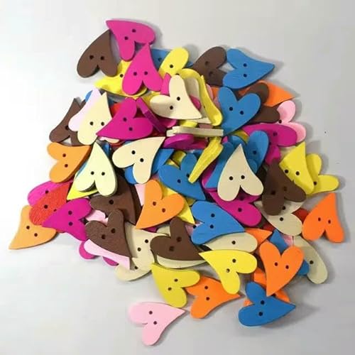 100 Stück 20 mm herzförmige Holzknöpfe zum Nähen von Scrapbooking, DIY, braunes Holz, 2 Löcher, Knopf zum Basteln, Scrapbooking-Zubehör, 20 x 18 mm von QOVBD