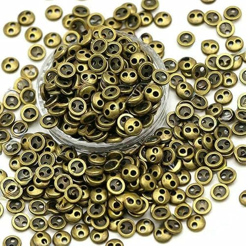 100 Stück 3/4/5 mm Mini-Metallknöpfe für DIY-Puppenkleidung, runde Schnallen, 2 Löcher, handgefertigte Kartenherstellung, Scrapbooking-Knöpfe zum Nähen-Bronze-4,0 mm von QOVBD