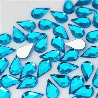 100 Stück 6 x 10 mm, gemischte Farben, Tropfen-Strasssteine, flache Rückseite, Acryl-Edelsteine, Kristallsteine, nicht nähebare Perlen für DIY-Kleidung, Himmelblau von QOVBD