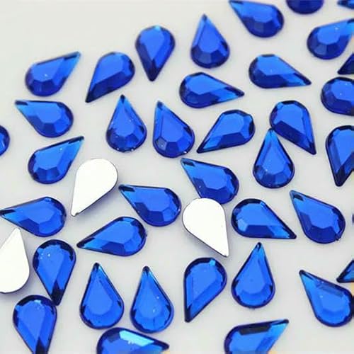 100 Stück 6 x 10 mm, gemischte Farben, Tropfen-Strasssteine, flache Rückseite, Acryl-Edelsteine, Kristallsteine, nicht nähebare Perlen für DIY-Kleidung, blau von QOVBD
