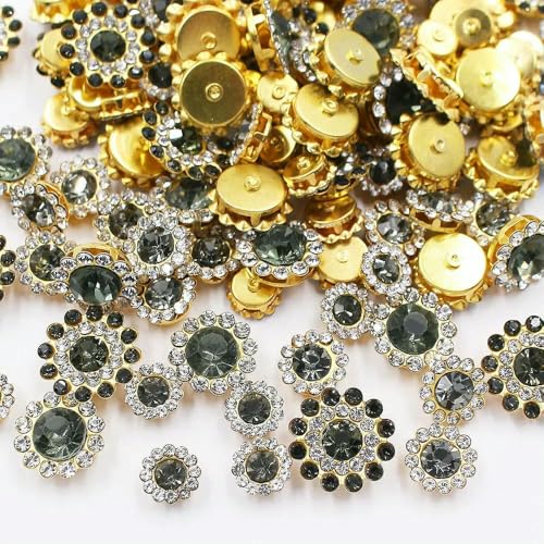 100 Stück Blumen-Strasssteine zum Aufnähen, glänzende Kristalle, Besatz, Glassteine, Perlen, Knöpfe, Basteln, Nähen von Strasssteinen für Kleidungsdekoration, transparentes Schwarz, 12 mm, 100 Stüc von QOVBD