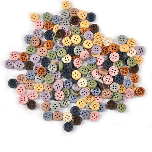 100 Stück Holzknöpfe in verschiedenen Farben für Handarbeit, DIY, Scrapbooking, Basteln, Nähzubehör, Bekleidungszubehör, Heimdekoration, 10 mm, M2599-Mix von QOVBD