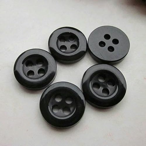11mm 7/16" 4 holes 14 colors Round edge pearlescent clothing shirt buttons resin sewing supplies R0201-043-13 Black von QOVBD