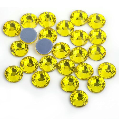 144 Stück/Packung SS6–ss30 Flatback-Hotfix-Kristall-Strasssteine zum Aufbügeln, Hotfix-Glas-Strasssteine für Nagelkunst, Stoff, Tanzbekleidung/Schuhe, Citrin, 144 Stück SS30 von QOVBD