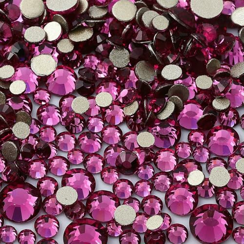 1440 Stück/Beutel SS3-SS20 Goldener Boden Nicht Hotfix-Strasssteine Bling Bling Glas Klarer Kristall für Kleidungsdekoration-Fuchsia-SS3-SS20-1440 Stück von QOVBD