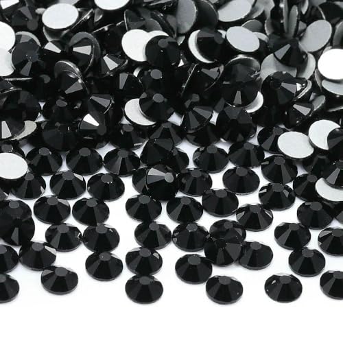 1440 Stück SS6-SS20, 1440 Stück Top-Glaskristall-Strasssteine ohne Hotfix, flache Rückseite, Glitzersteine, Nagelkunst-Dekorationen, DIY-Zubehör, Schwarz, SS16 (3,8–4,0 mm) von QOVBD