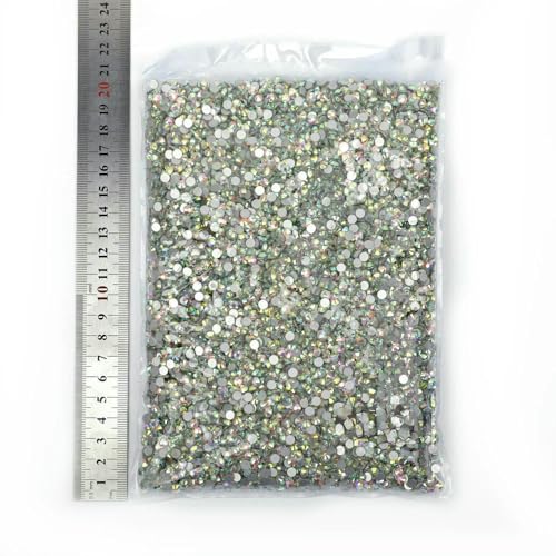14400 Stück, 100 Brutto-Großpackung, Flatback-Kristall AB, nicht Hotfix-Strasssteine, Glitzerkristall SS3-SS20 für Nagelkunst, Hochzeit, Kristall AB-SS20-14400 Stück von QOVBD