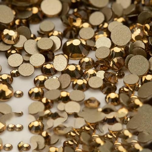 14400 Stück SS4–SS20, Glas-Strasssteine, Kristall, nicht zum Hotfixieren, goldfarben, flache Rückseite, für DIY-Nagelkunst-Zubehör, LCTopaz, gemischte Größe, 14400 Stück von QOVBD