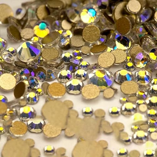 14400 Stück SS4–SS20, Glas-Strasssteine, Kristall, nicht zum Hotfixieren, goldfarben, flache Rückseite, für DIY-Nagelkunst-Zubehör, Mondschatten, gemischte Größe, 14400 Stück von QOVBD