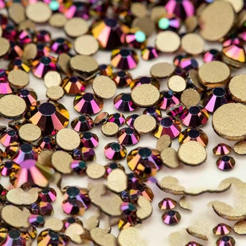 14400 Stück SS4–SS20, Glas-Strasssteine, Kristall, nicht zum Hotfixieren, goldfarben, flache Rückseite, für DIY-Nagelkunst-Zubehör – Rose, gemischte Größe – 14400 Stück von QOVBD