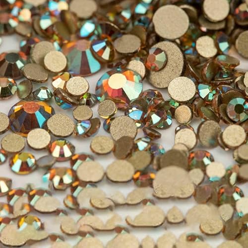 14400 Stück SS4–SS20, Glas-Strasssteine, Kristall, nicht zum Hotfixieren, goldfarbene Flatback-Steine für DIY-Nagelkunst-Zubehör, gemischte Größen, 14400 Stück von QOVBD