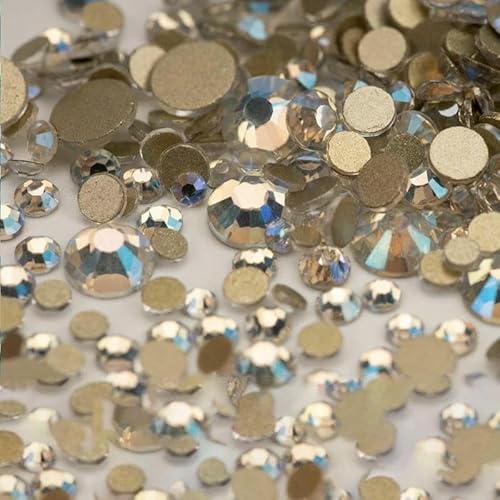 14400 Stück SS4–SS20, Glas-Strasssteine, Kristall, nicht zum Hotfixieren, goldfarbene Flatback-Steine für DIY-Nagelkunst-Zubehör, gemischte Größen, 14400 Stück von QOVBD