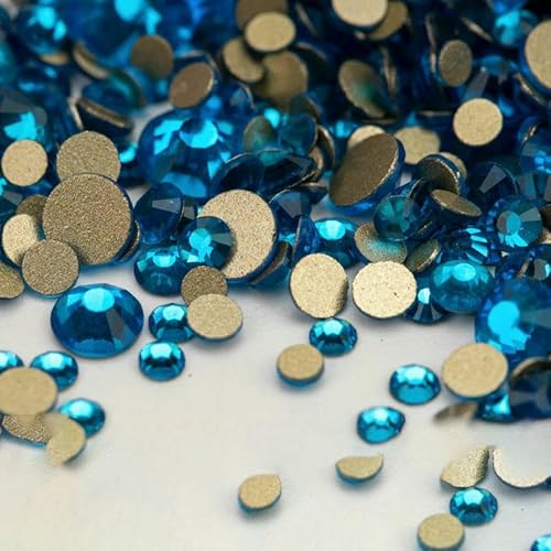 14400 Stück SS4–SS20, Glas-Strasssteine, Kristall, nicht zum Hotfixieren, goldfarbene Flatback-Steine für DIY-Nagelkunst-Zubehör, gemischte Größen, Capriblau, 14400 Stück von QOVBD