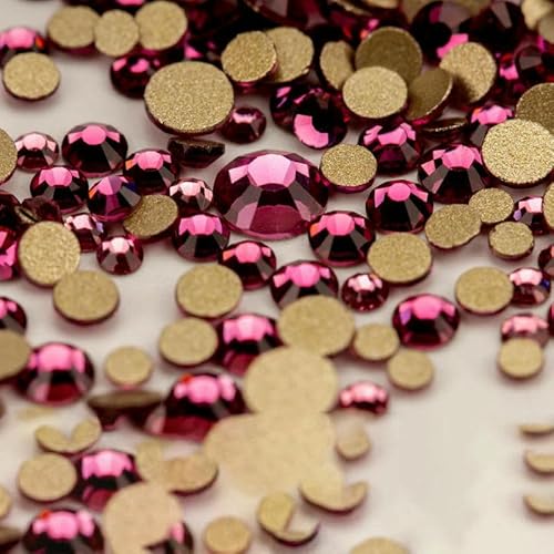 14400 Stück SS4–SS20, Glas-Strasssteine, Kristall, nicht zum Hotfixieren, goldfarbene Flatback-Steine für DIY-Nagelkunst-Zubehör, gemischte Größen, Fuchsia, 14400 Stück von QOVBD