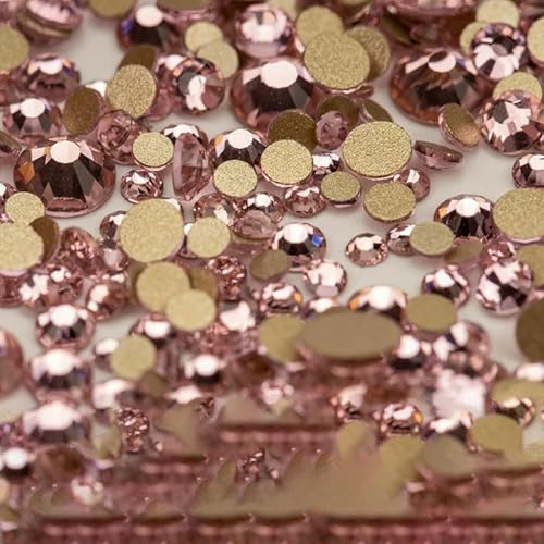 14400 Stück SS4–SS20, Glas-Strasssteine, Kristall, nicht zum Hotfixieren, goldfarbene Flatback-Steine für DIY-Nagelkunst-Zubehör, gemischte Größen, Hellrosa, 14400 Stück von QOVBD