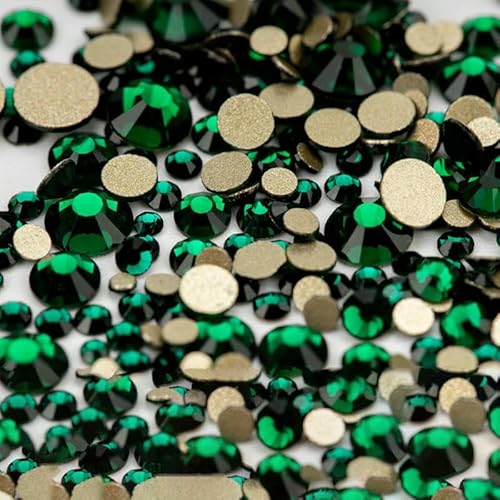 14400 Stück SS4–SS20, Glas-Strasssteine, Kristall, nicht zum Hotfixieren, goldfarbene Flatback-Steine für DIY-Nagelkunst-Zubehör, gemischte Größen, Smaragdgrün, 14400 Stück von QOVBD