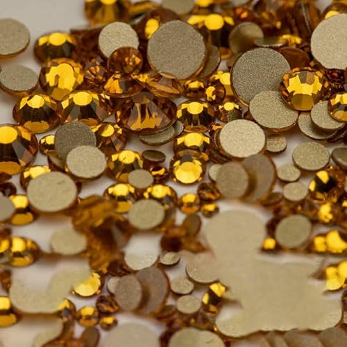 14400 Stück SS4–SS20, Glas-Strasssteine, Kristall, nicht zum Hotfixieren, goldfarbene Flatback-Steine für DIY-Nagelkunst-Zubehör, gemischte Größen, Topas, 14400 Stück von QOVBD