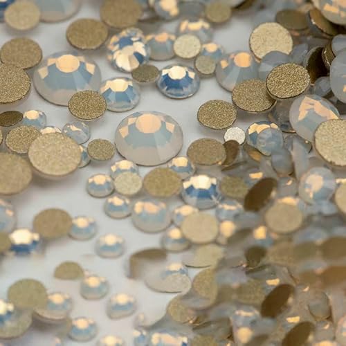 14400 Stück SS4–SS20, Glas-Strasssteine, Kristall, nicht zum Hotfixieren, goldfarbene Flatback-Steine für DIY-Nagelkunst-Zubehör, gemischte Größen, Weißer Opal, 14400 Stück von QOVBD