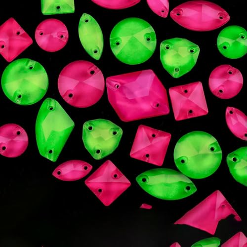 15/20/35 Stück Neonglas-Strasssteine zum Aufnähen, gemischte Größe, Strass, grüne flache Rückseite, Glitzersteine, Nähzubehör, Kristalle, Diamanten, 9–15 Stück, gemischte Form von QOVBD