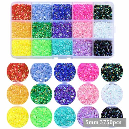 15000 Stück 3,0 mm AB Jelly Nagel-Strasssteine, Harz, flache Rückseite, bunte Glitzer-Charms, Zubehör, DIY 3D-Nagelkunst-Dekorationen, Strass-Set3, 5 mm, 3750 Stück von QOVBD